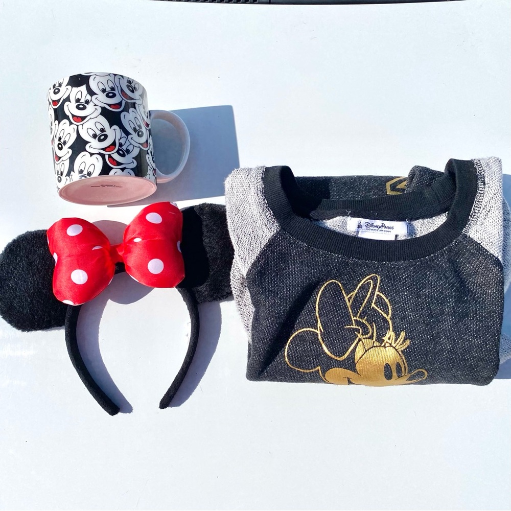 Disney Bundle - Minnie Mouse Ears, Minnie Sweatshirt Medium, Mickey Mouse Mug
